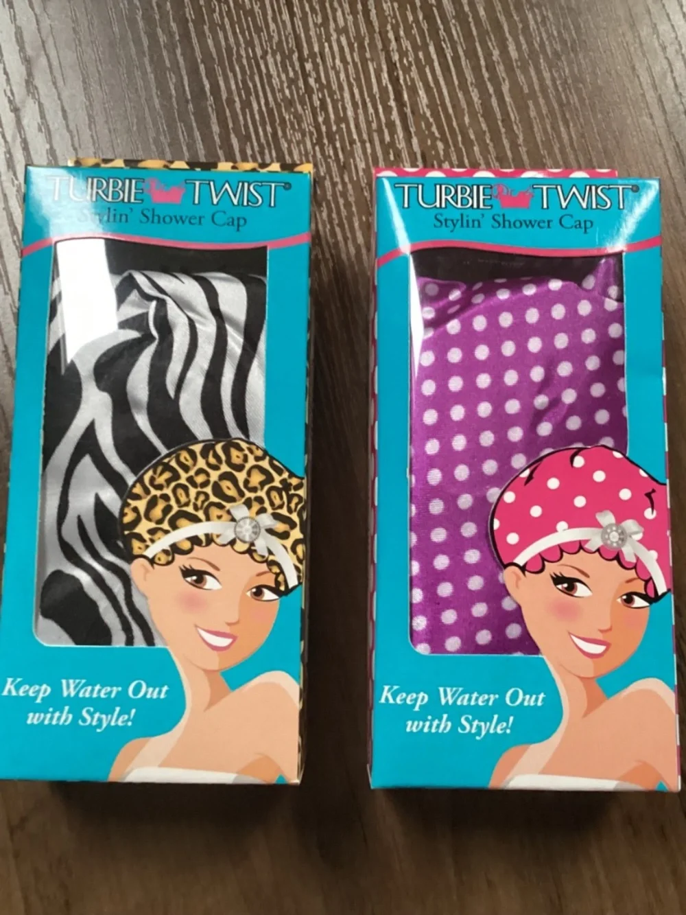 Turbie Twist shower caps two-pack set New